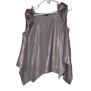 Nathan Jenden Iridescent Short Sleeve Top Size 4 Gray Purple Handkerchief Hem